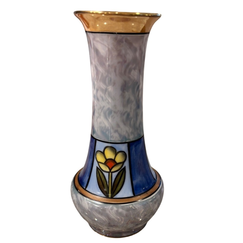 Noritake luster porcelain bud vase, hand painted mod art deco 1920-1940